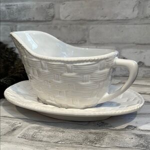 Vintage Neuwirth  White Ceramic Gravy Boat with Saucer